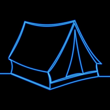 Continuous one single line drawing Summer camp tent icon neon glow vector illustration conceptのイラスト素材
