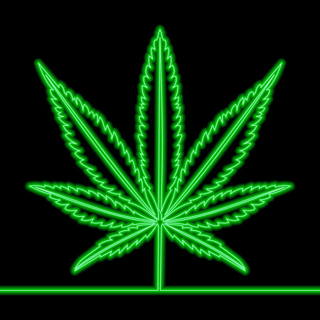 Continuous one single line drawing Marijuana leaf Weed Cannabis icon neon glow vector illustration conceptのイラスト素材