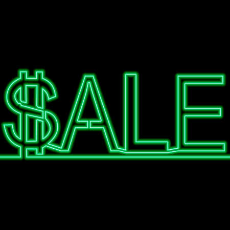 Continuous one single line drawing word SALE Shopping discount advertising icon neon glow vector illustration conceptのイラスト素材
