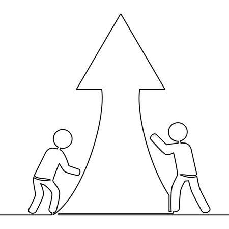Continuous one single line drawing man lifting arrow up to increase business growth icon vector illustration conceptのイラスト素材
