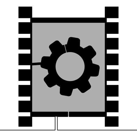 Flat colorful continuous line art drawing Video settings Filmstrip with cogwheel icon vector illustration conceptのイラスト素材