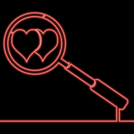 Continuous one single line drawing Search heart and love icon neon glow vector illustration conceptのイラスト素材