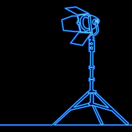 Continuous one single line drawing lamp spotlight searchlight studio lamp icon neon glow vector illustration conceptのイラスト素材