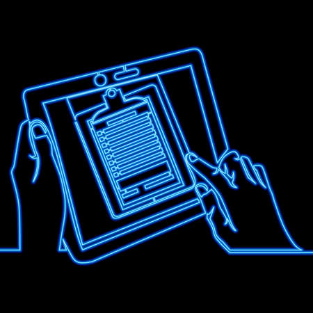 Continuous one single line drawing Electronic contract documents icon neon glow vector illustration conceptのイラスト素材