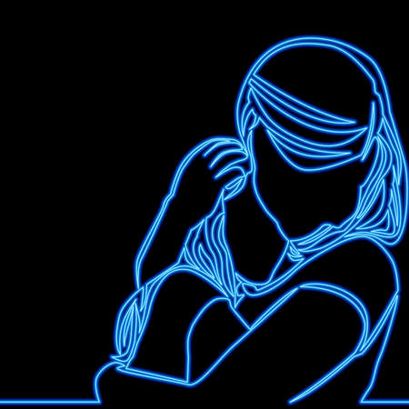 Continuous one single line drawing Mother and child together icon neon glow vector illustration conceptのイラスト素材