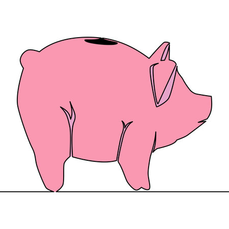 Flat colorful continuous line art drawing Piggy bank icon vector illustration conceptのイラスト素材