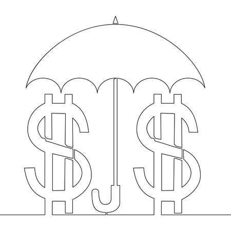 Continuous one single line drawing Money Insurance Dollar under umbrella icon vector illustration conceptのイラスト素材