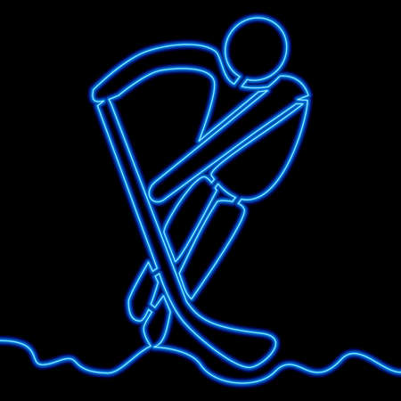 Continuous one single line drawing Ice hockey Player icon neon glow vector illustration conceptのイラスト素材