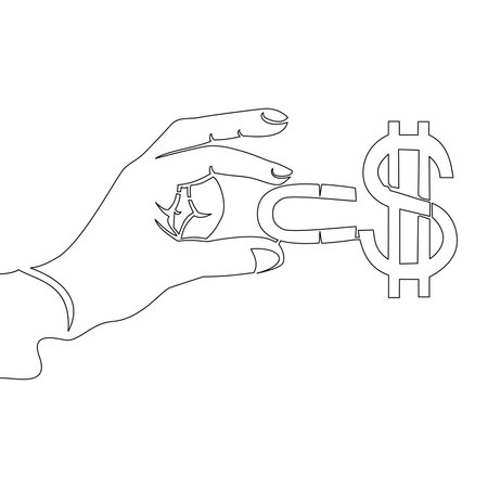 Continuous one single line drawing Hand Holding Magnet Attracting Money dollar icon vector illustration conceptのイラスト素材