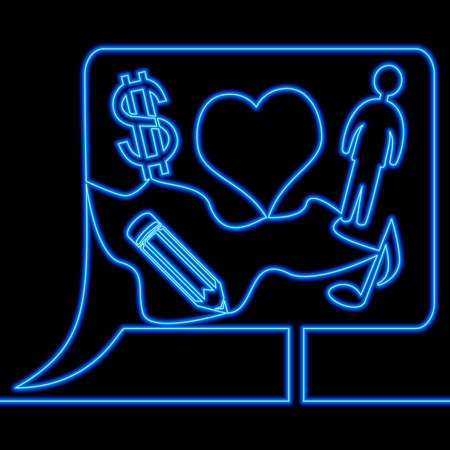 Continuous one single line drawing Social media stories SMM campaign icon neon glow vector illustration conceptのイラスト素材
