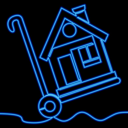 Continuous one single line drawing home purchase house icon neon glow vector illustration conceptのイラスト素材
