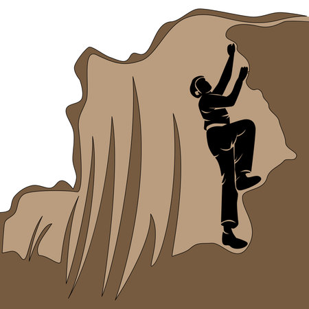 Flat colorful continuous line art drawing climber icon vector illustration climbing conceptのイラスト素材