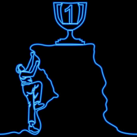 Continuous one single line drawing mountain challenge icon neon glow vector illustration conceptのイラスト素材