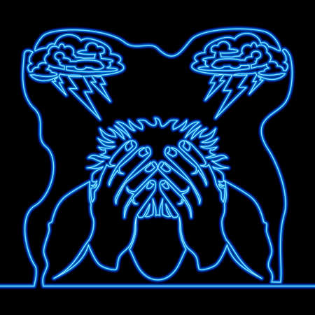 Continuous one single line drawing Stress Human depression icon neon glow vector illustration conceptのイラスト素材