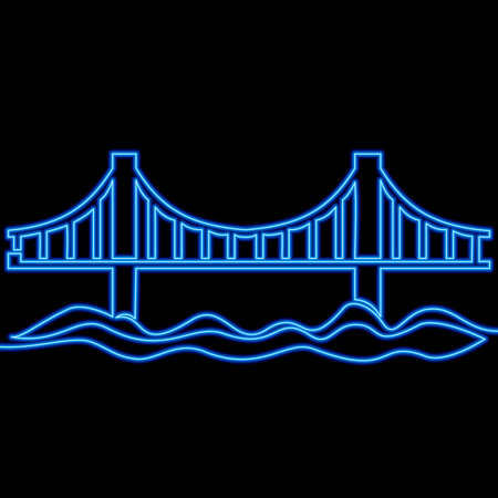 Continuous one single line drawing road bridge icon neon glow vector illustration conceptのイラスト素材