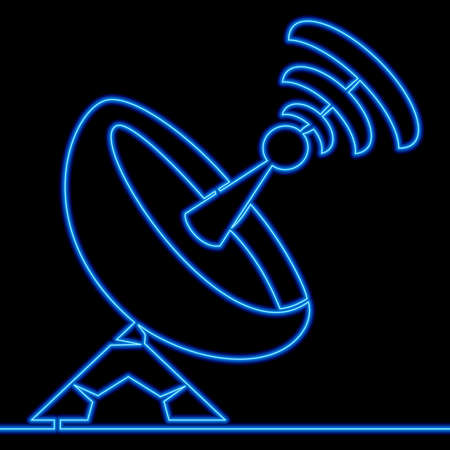 Continuous one single line drawing Radar Satellite dish icon neon glow vector illustration conceptのイラスト素材