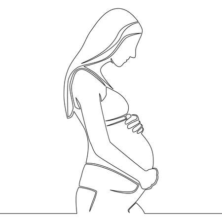 Continuous one single line drawing Pregnant Woman Happy Mother icon vector illustration conceptのイラスト素材