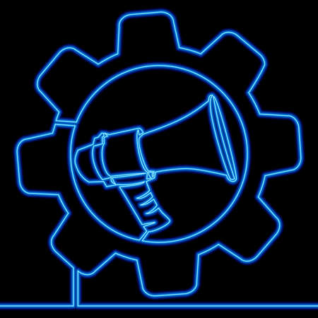 Continuous one single line drawing Megaphone Promotion propaganda icon neon glow vector illustration conceptのイラスト素材