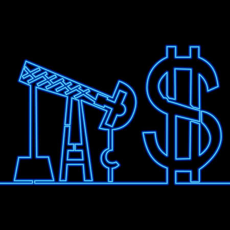Continuous one single line drawing oil derrick mining of minerals cost icon neon glow vector illustration conceptのイラスト素材