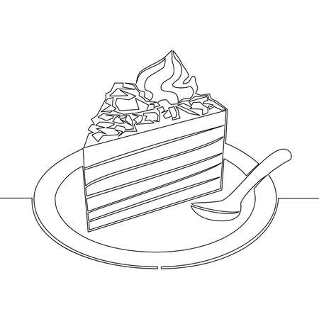 Continuous one single line drawing cheesecake piece of cake icon vector illustration conceptのイラスト素材