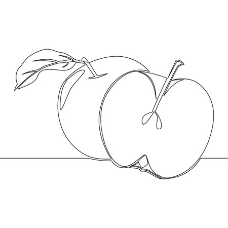 Continuous one single line drawing sliced and whole healthy apples icon vector illustration conceptのイラスト素材