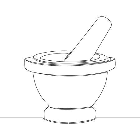 Continuous one single line drawing mortar and pestle vintage medicine bowl icon vector illustration conceptのイラスト素材