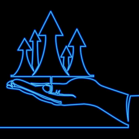 Continuous one single line drawing Hand and profit revenue, business achievement icon neon glow vector illustration conceptのイラスト素材