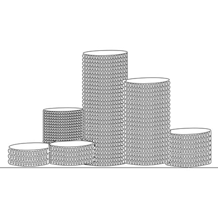 Continuous one single line drawing Stack of Coins, Money, Cash icon vector illustration conceptのイラスト素材
