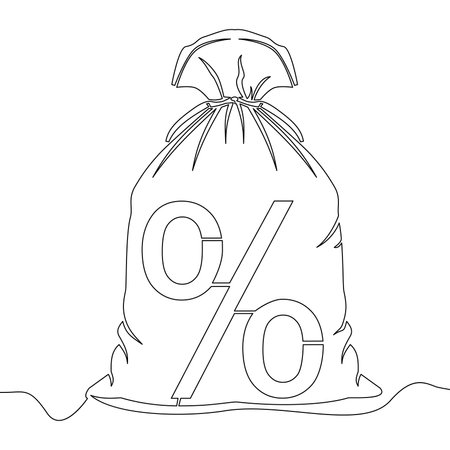 Continuous one single line drawing bag with percent sign icon vector illustration conceptのイラスト素材
