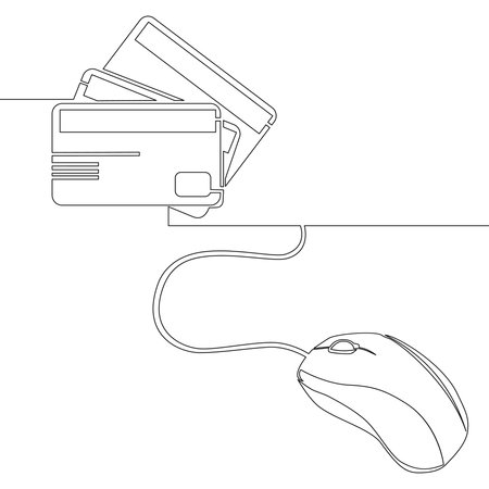 Continuous one single line drawing Online payment service icon vector illustration conceptのイラスト素材