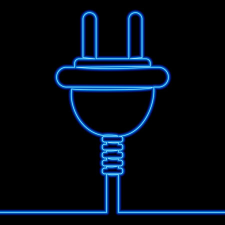 Continuous one single line drawing Electric plug Power cable with plug icon neon glow vector illustration conceptのイラスト素材