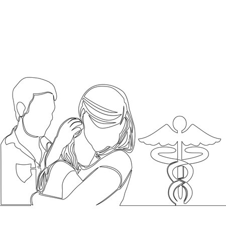 Continuous one single line drawing family medicine symbol icon vector illustration conceptのイラスト素材