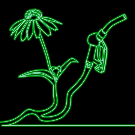 Continuous one single line drawing Bio fuel Eco refueling icon neon glow vector illustration conceptのイラスト素材
