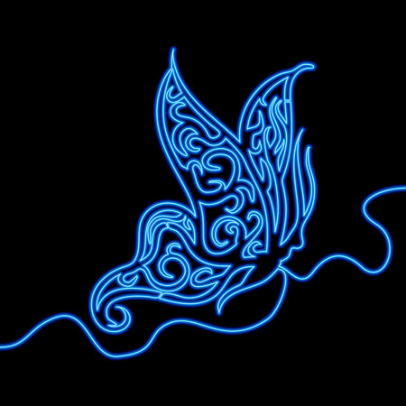 Continuous one single line drawing Shiny abstract butterfly icon neon glow vector illustration conceptのイラスト素材