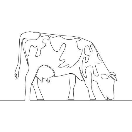 Continuous one single line drawing Cow on pasture Grazing cow icon vector illustration conceptのイラスト素材