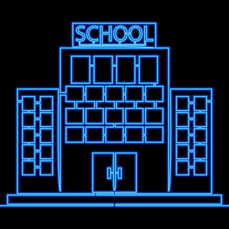 Continuous one single line drawing School Building icon neon glow vector illustration conceptのイラスト素材