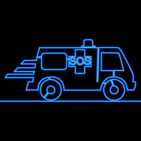 Continuous one single line drawing Ambulance emergency car Hospital transportation vehicle icon neon glow vector illustration conceptのイラスト素材