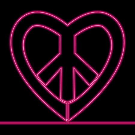 Continuous one single line drawing lgbt hippie love freedom sign icon neon glow vector illustration conceptのイラスト素材