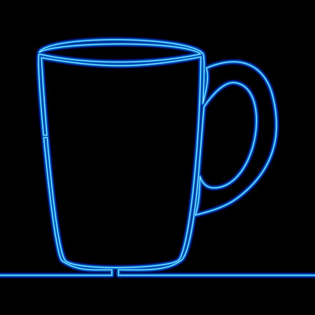 Continuous one single line drawing Coffee mug blue icon neon glow vector illustration conceptのイラスト素材