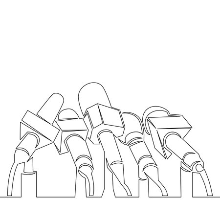 Continuous one single line drawing live news template with microphone Journalist journalism Newsmakers and interviewers icon vector illustration conceptのイラスト素材