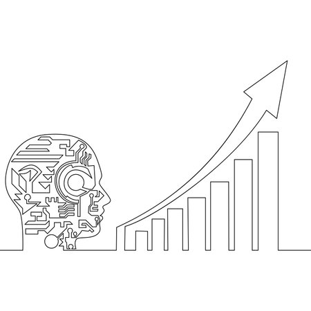 Continuous one single line drawing artificial intelligence Robot trader icon vector illustration conceptのイラスト素材