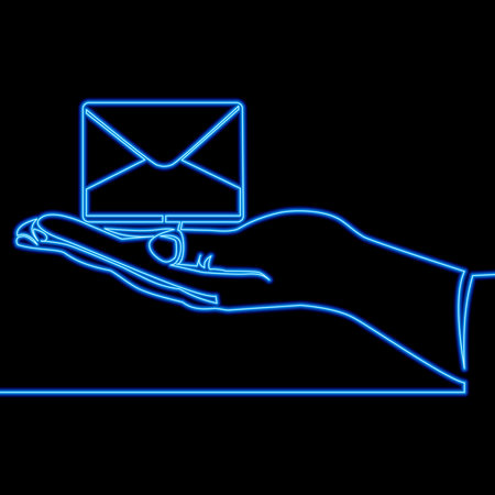 Continuous one single line drawing email notification concept with hand New email icon neon glow vector illustration conceptのイラスト素材