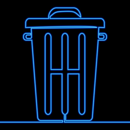 Continuous one single line drawing Trash can Garbage bin sign icon neon glow vector illustration conceptのイラスト素材
