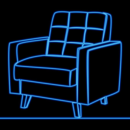 Continuous one single line drawing Armchair Furniture Promotion icon neon glow vector illustration conceptのイラスト素材