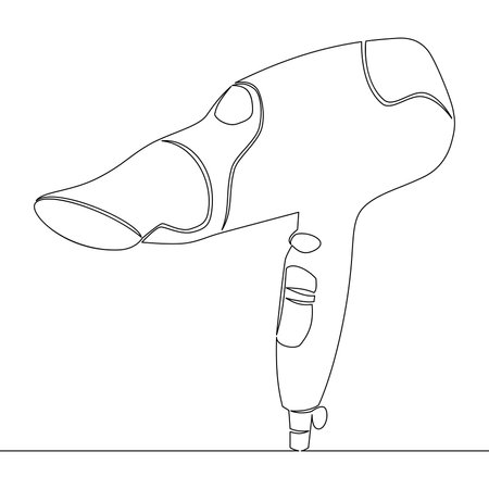 Continuous one single line drawing electric hair dryer household utensil. Electronic hair blower home appliance icon vector illustration conceptのイラスト素材