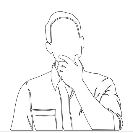 Continuous one single line drawing businessman thinks, decides, idea, business icon vector illustration conceptのイラスト素材
