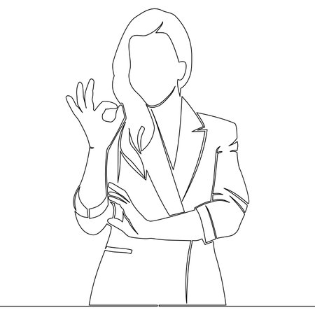 Continuous one single line drawing business girl showing ok sign with her hand icon vector illustration conceptのイラスト素材