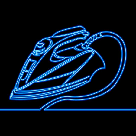 Continuous one single line drawing electric iron icon neon glow vector illustration conceptのイラスト素材
