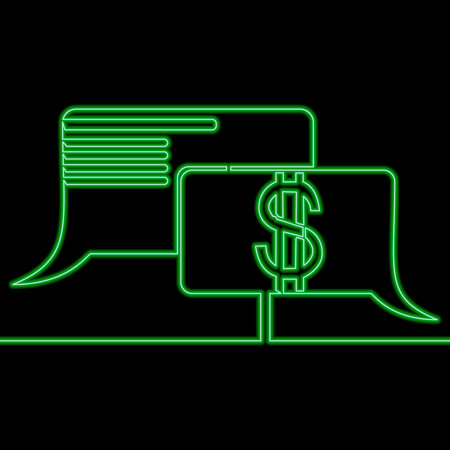 Continuous one single line drawing Dollar chat Money talk icon neon glow vector illustration conceptのイラスト素材