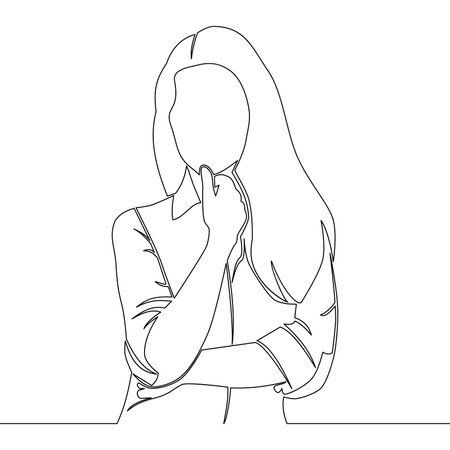 Continuous one single line drawing standing woman thinking icon vector illustration conceptのイラスト素材